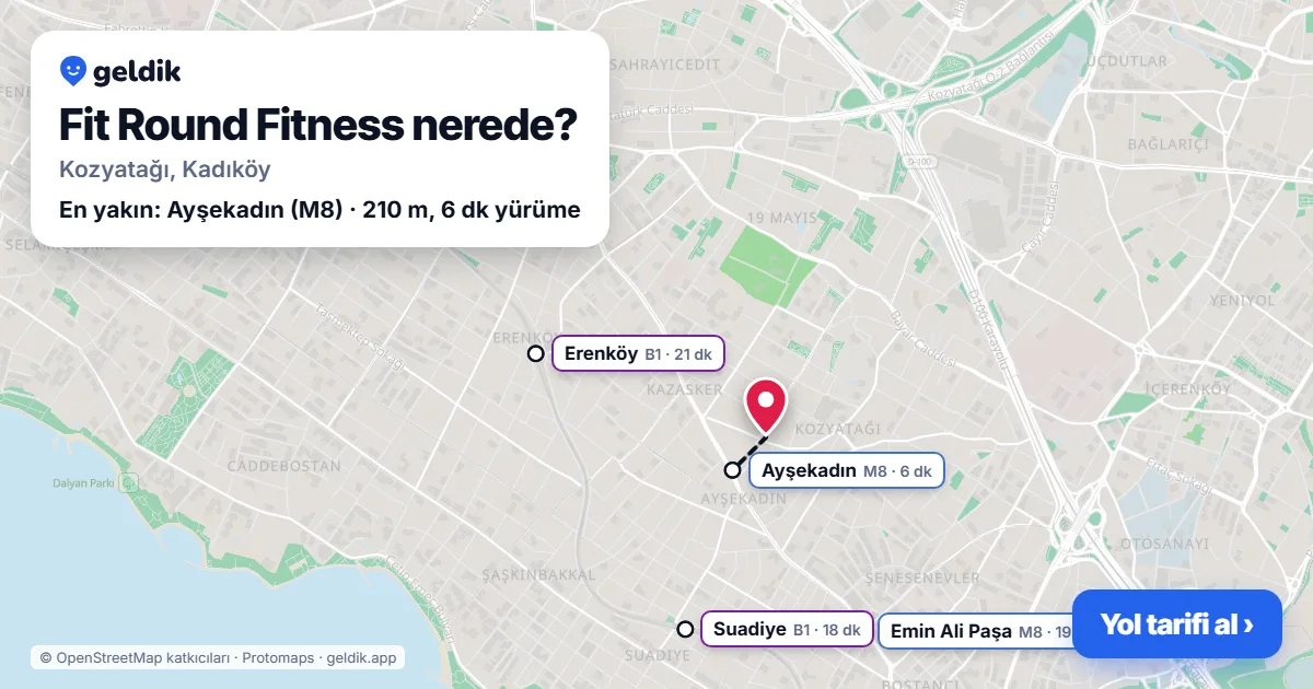 Fit Round Fitness nerede: haritada konumu ve en yakın duraklar, yürüme süreleriyle