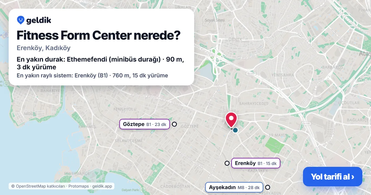 Fitness Form Center nerede: haritada konumu ve en yakın duraklar, yürüme süreleriyle