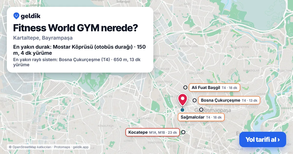 Where is Fitness World GYM: map with its location and the nearest stops, with walking times