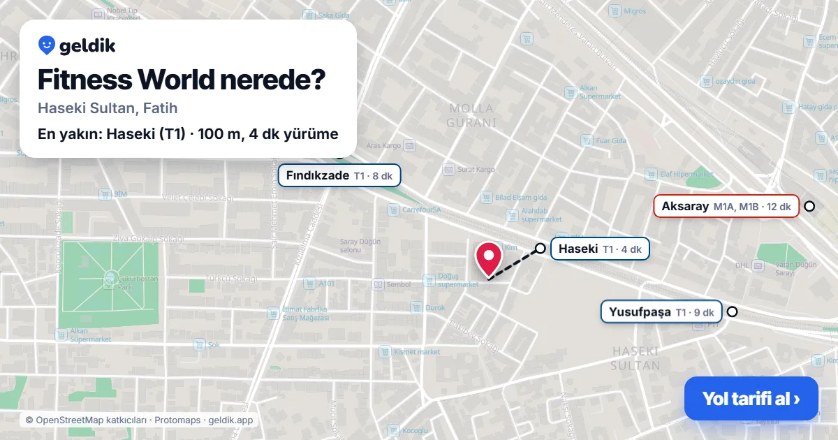 Where is Fitness World: map with its location and the nearest stops, with walking times