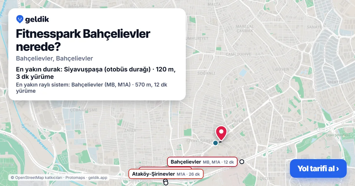 Fitnesspark Bahçelievler nerede: haritada konumu ve en yakın duraklar, yürüme süreleriyle