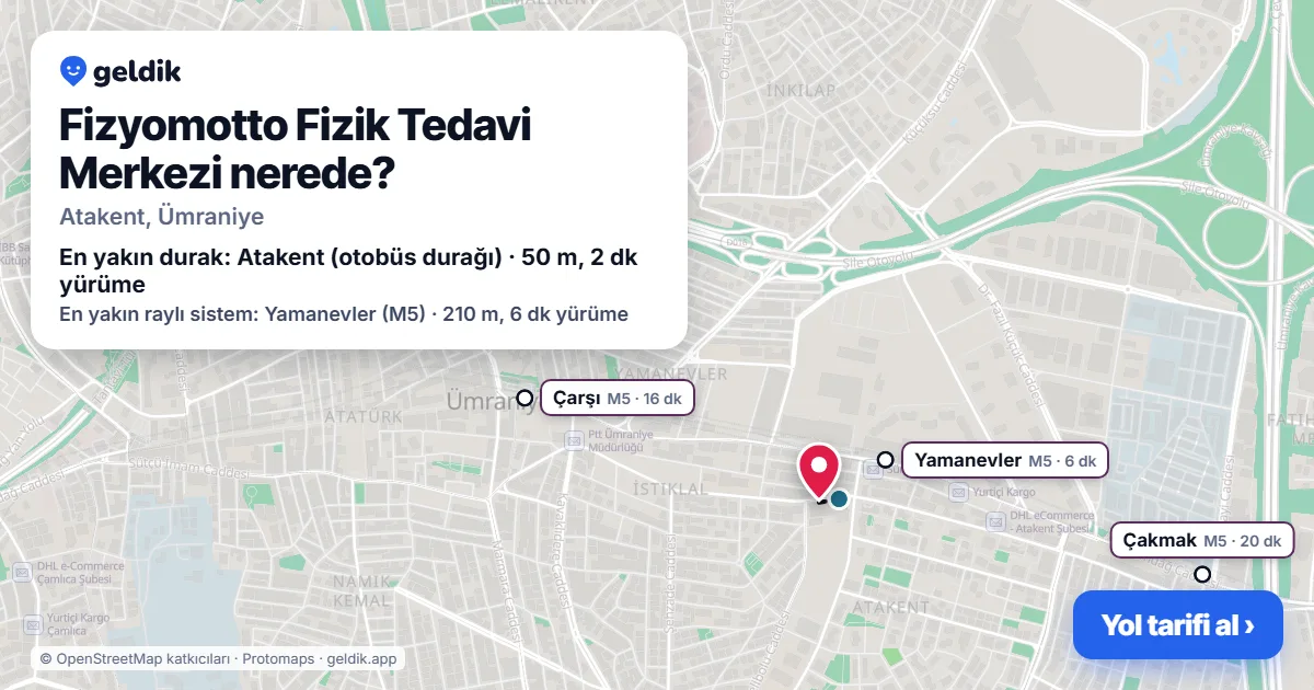 Fizyomotto Fizik Tedavi Merkezi nerede: haritada konumu ve en yakın duraklar, yürüme süreleriyle