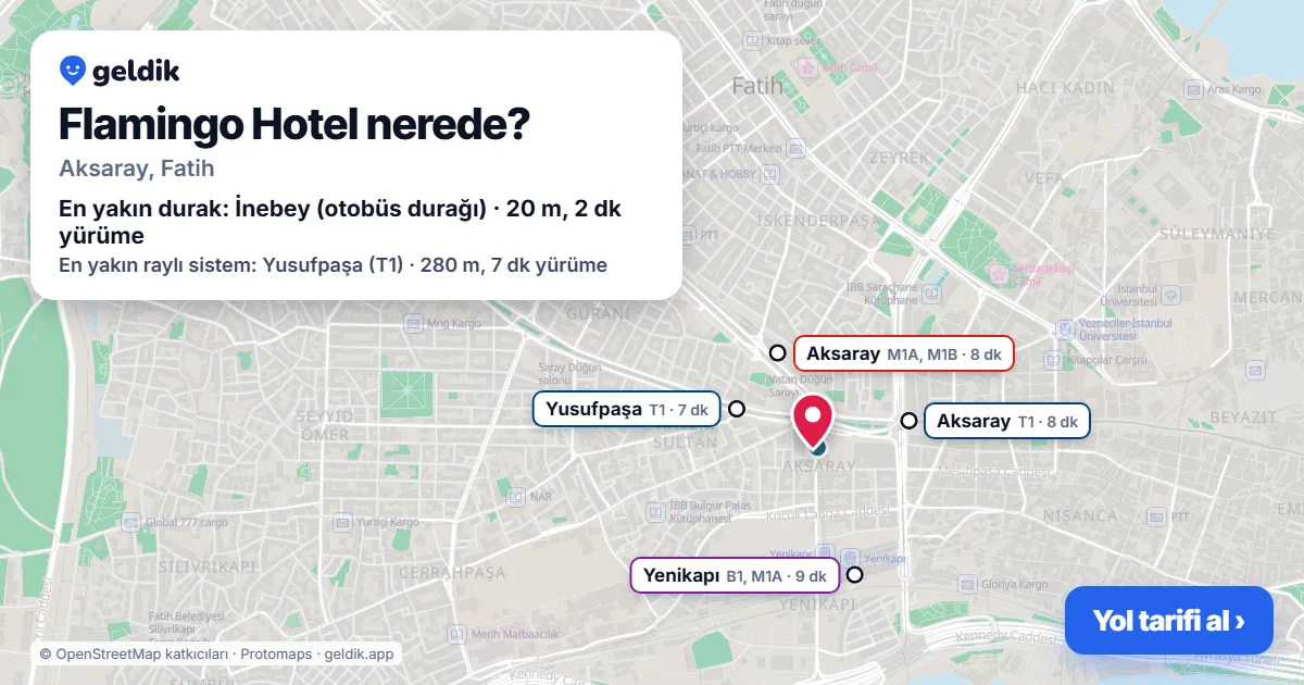 Flamingo Hotel nerede: haritada konumu ve en yakın duraklar, yürüme süreleriyle