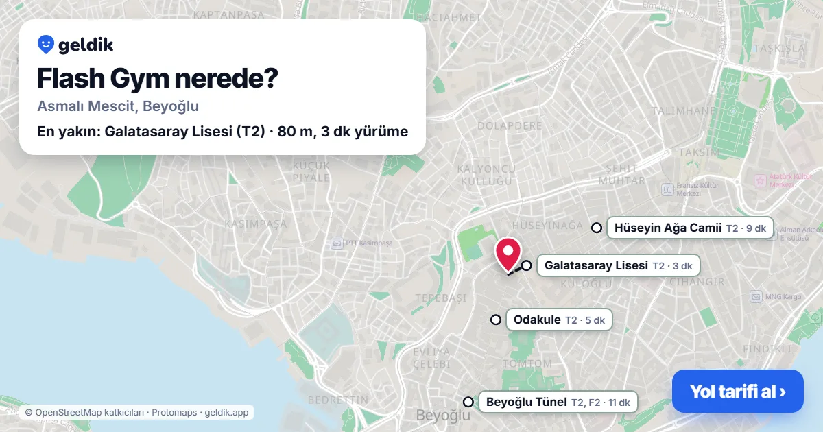 Flash Gym nerede: haritada konumu ve en yakın duraklar, yürüme süreleriyle