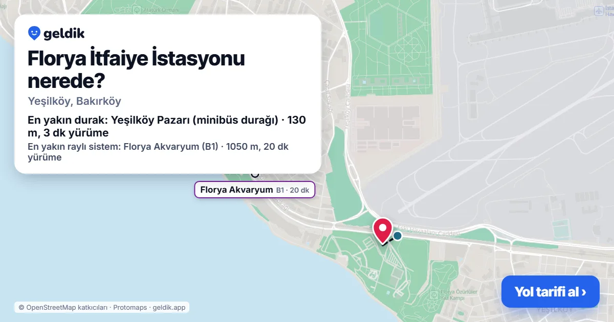 Where is Florya İtfaiye İstasyonu: map with its location and the nearest stops, with walking times