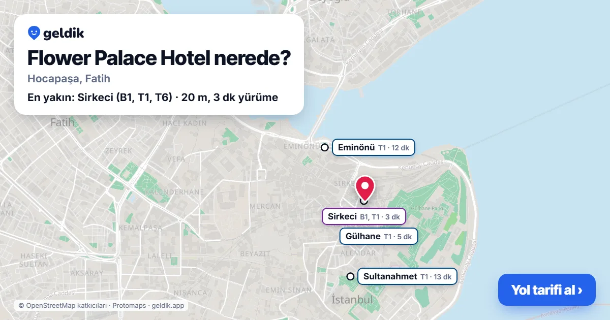 Where is Flower Palace Hotel: map with its location and the nearest stops, with walking times