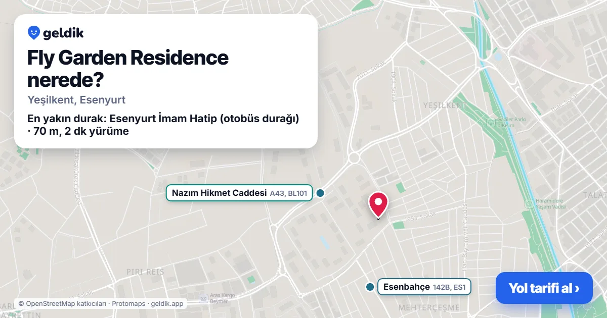 Where is Fly Garden Residence: map with its location and the nearest stops, with walking times