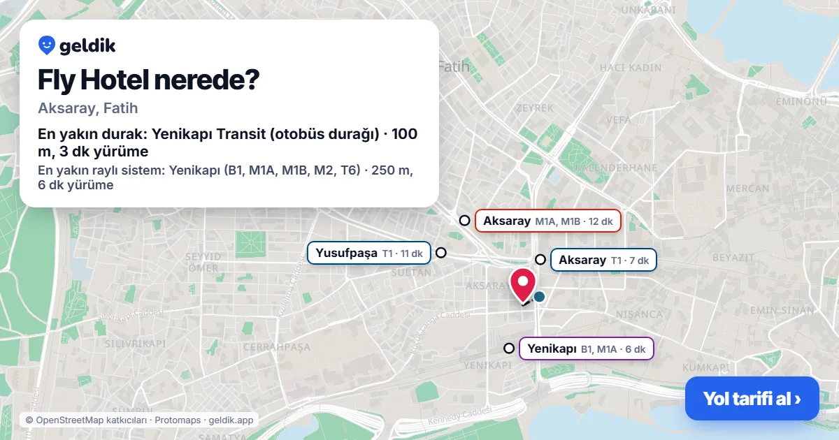 Where is Fly Hotel: map with its location and the nearest stops, with walking times