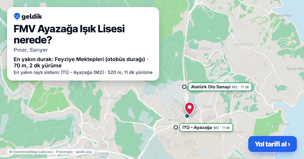 FMV Ayazağa Işık Lisesi nerede: haritada konumu ve en yakın duraklar, yürüme süreleriyle