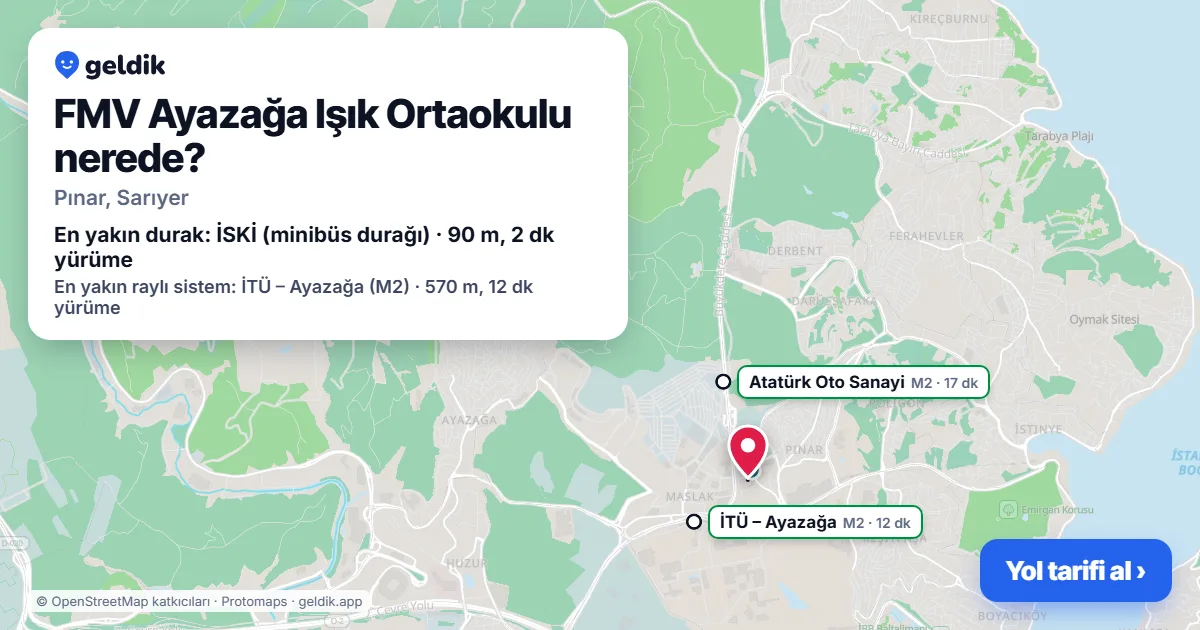 Where is FMV Ayazağa Işık Ortaokulu: map with its location and the nearest stops, with walking times