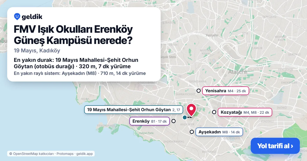 FMV Işık Okulları Erenköy Güneş Kampüsü nerede: haritada konumu ve en yakın duraklar, yürüme süreleriyle