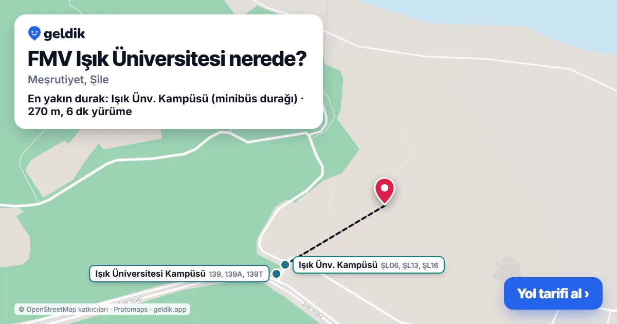 FMV Işık Üniversitesi nerede: haritada konumu ve en yakın duraklar, yürüme süreleriyle
