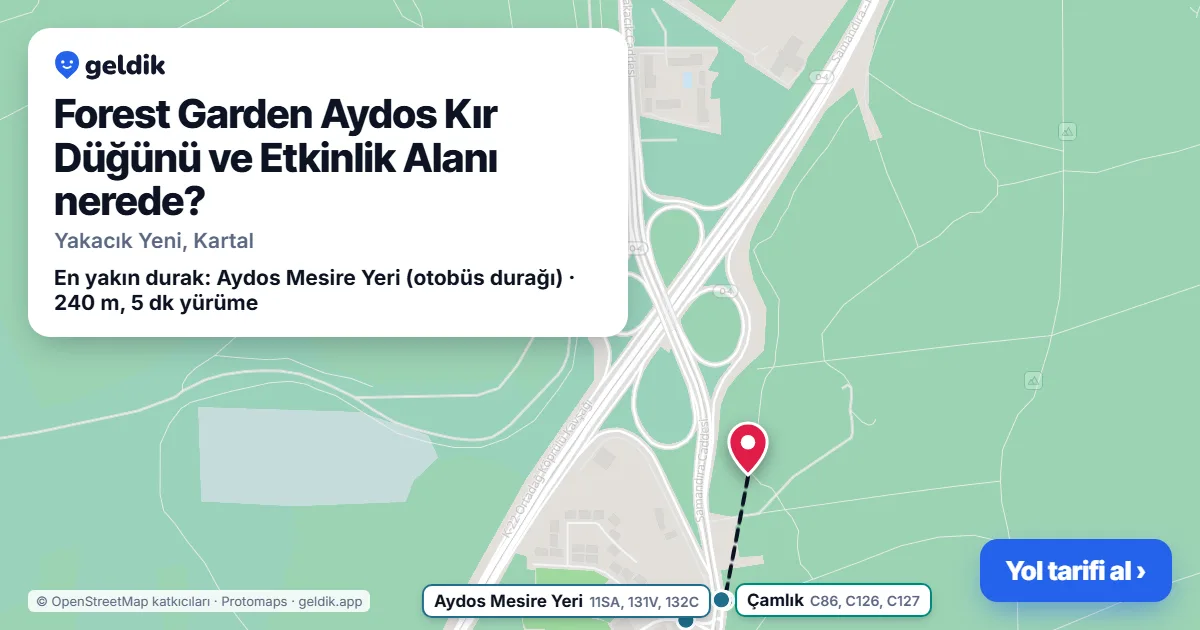 Forest Garden Aydos Kır Düğünü ve Etkinlik Alanı nerede: haritada konumu ve en yakın duraklar, yürüme süreleriyle