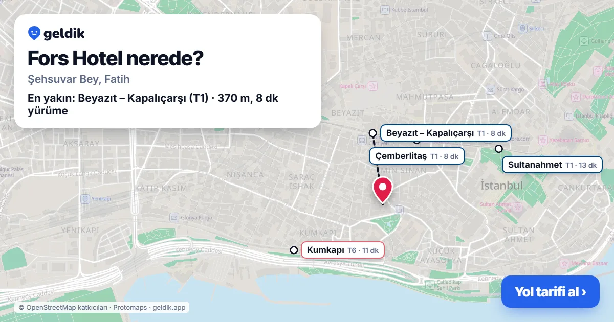 Fors Hotel nerede: haritada konumu ve en yakın duraklar, yürüme süreleriyle