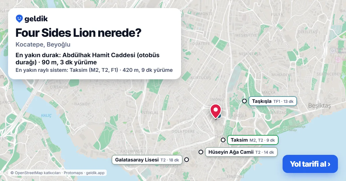 Four Sides Lion nerede: haritada konumu ve en yakın duraklar, yürüme süreleriyle