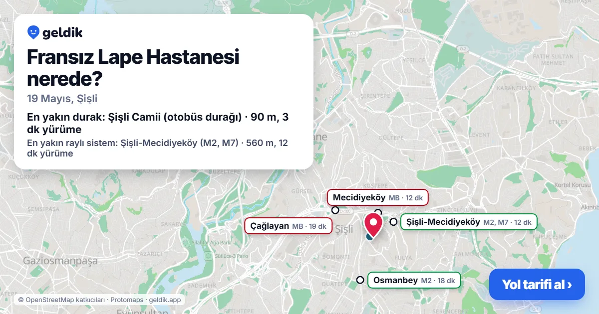 Fransız Lape Hastanesi nerede: haritada konumu ve en yakın duraklar, yürüme süreleriyle