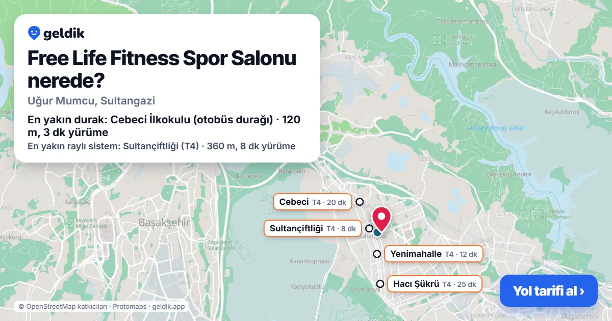 Free Life Fitness Spor Salonu nerede: haritada konumu ve en yakın duraklar, yürüme süreleriyle