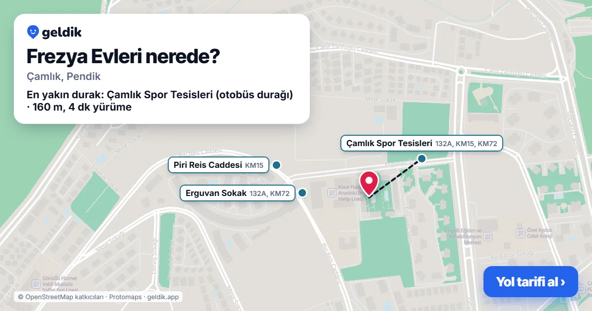 Where is Frezya Evleri: map with its location and the nearest stops, with walking times