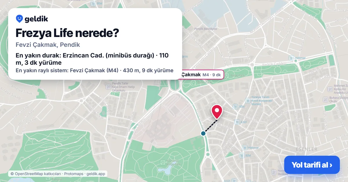 Frezya Life nerede: haritada konumu ve en yakın duraklar, yürüme süreleriyle