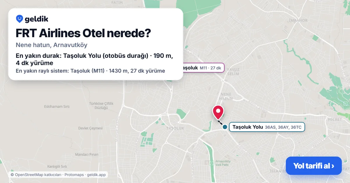 FRT Airlines Otel nerede: haritada konumu ve en yakın duraklar, yürüme süreleriyle