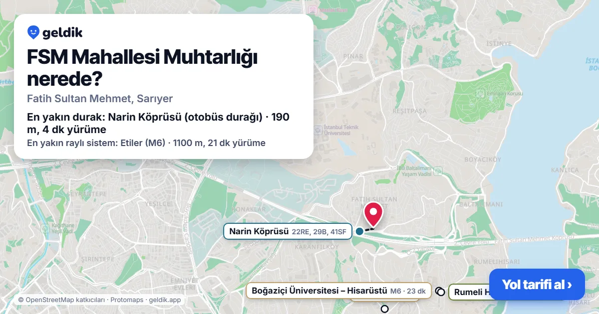 Where is FSM Mahallesi Muhtarlığı: map with its location and the nearest stops, with walking times