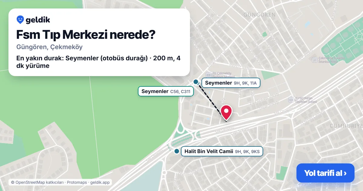 Fsm Tıp Merkezi nerede: haritada konumu ve en yakın duraklar, yürüme süreleriyle