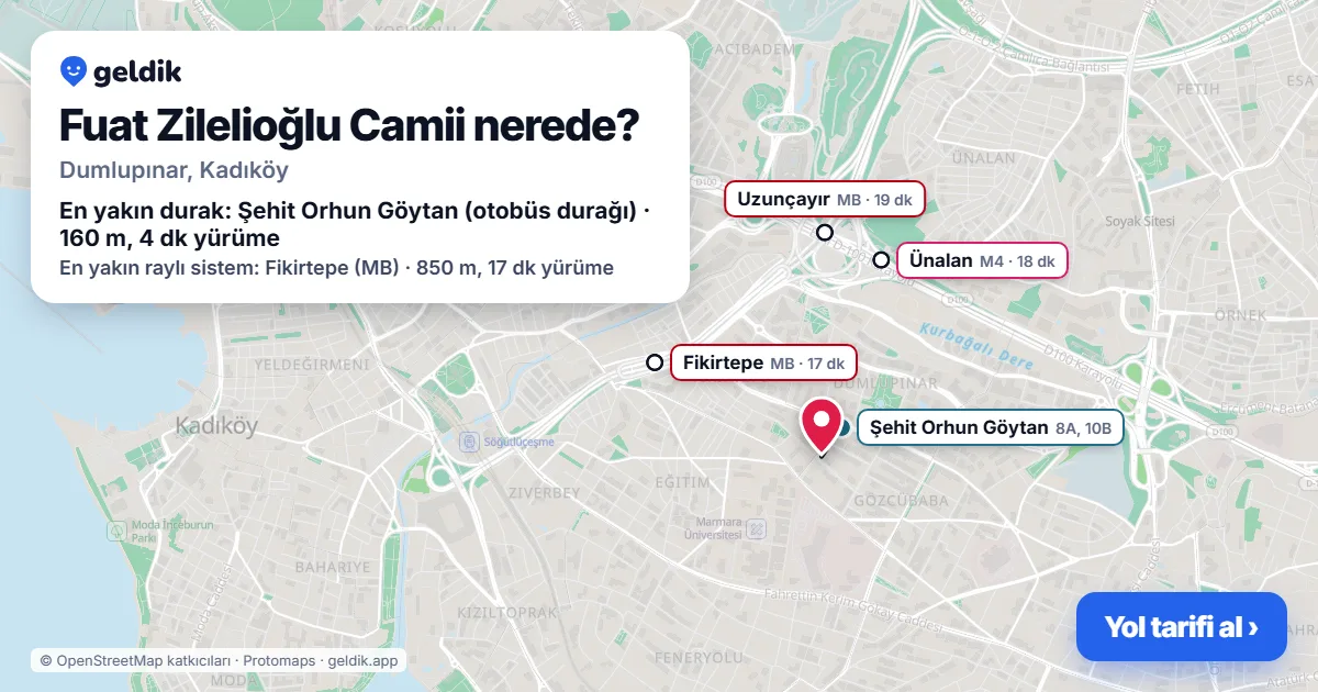 Fuat Zilelioğlu Camii nerede: haritada konumu ve en yakın duraklar, yürüme süreleriyle