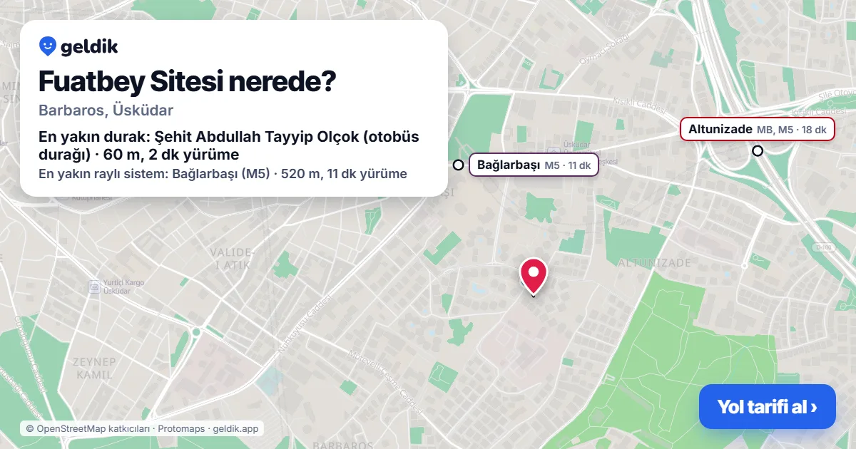 Fuatbey Sitesi nerede: haritada konumu ve en yakın duraklar, yürüme süreleriyle