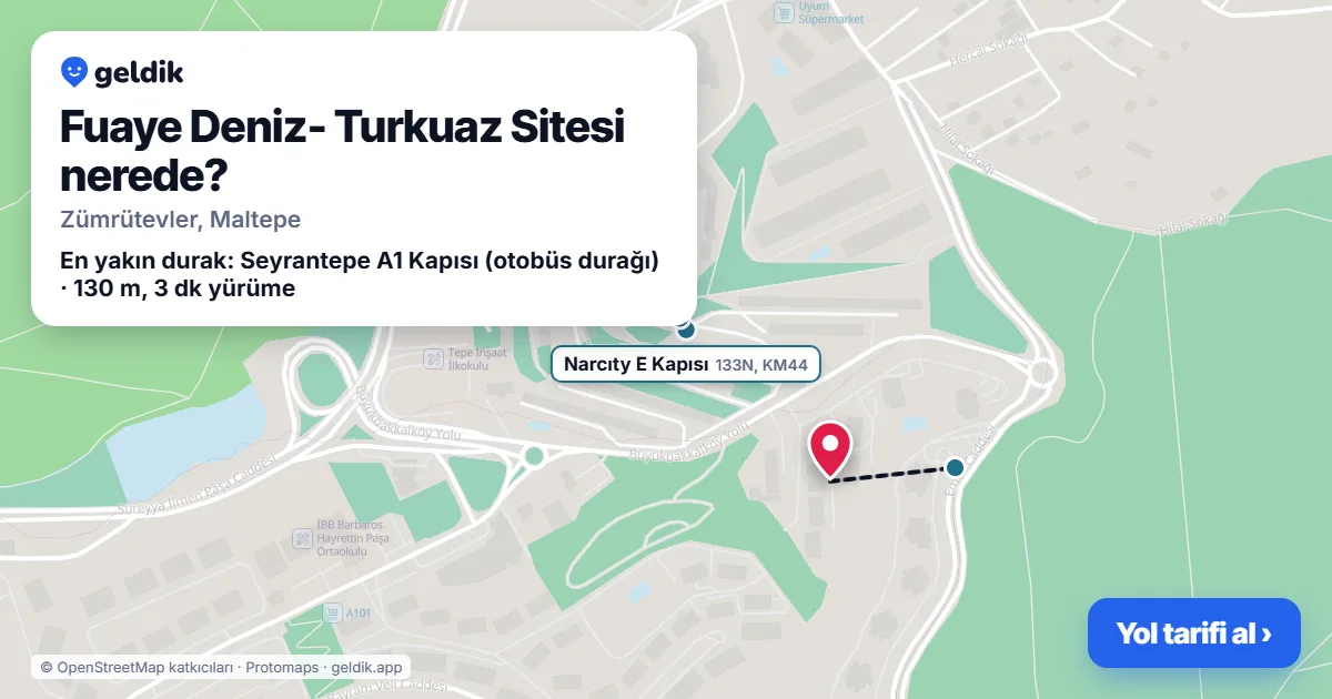 Fuaye Deniz- Turkuaz Sitesi nerede: haritada konumu ve en yakın duraklar, yürüme süreleriyle