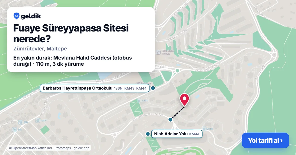 Fuaye Süreyyapasa Sitesi nerede: haritada konumu ve en yakın duraklar, yürüme süreleriyle