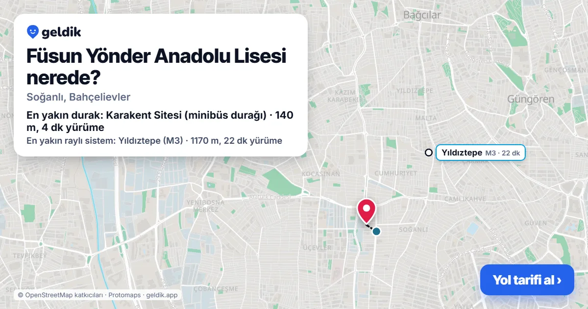 Where is Füsun Yönder Anadolu Lisesi: map with its location and the nearest stops, with walking times