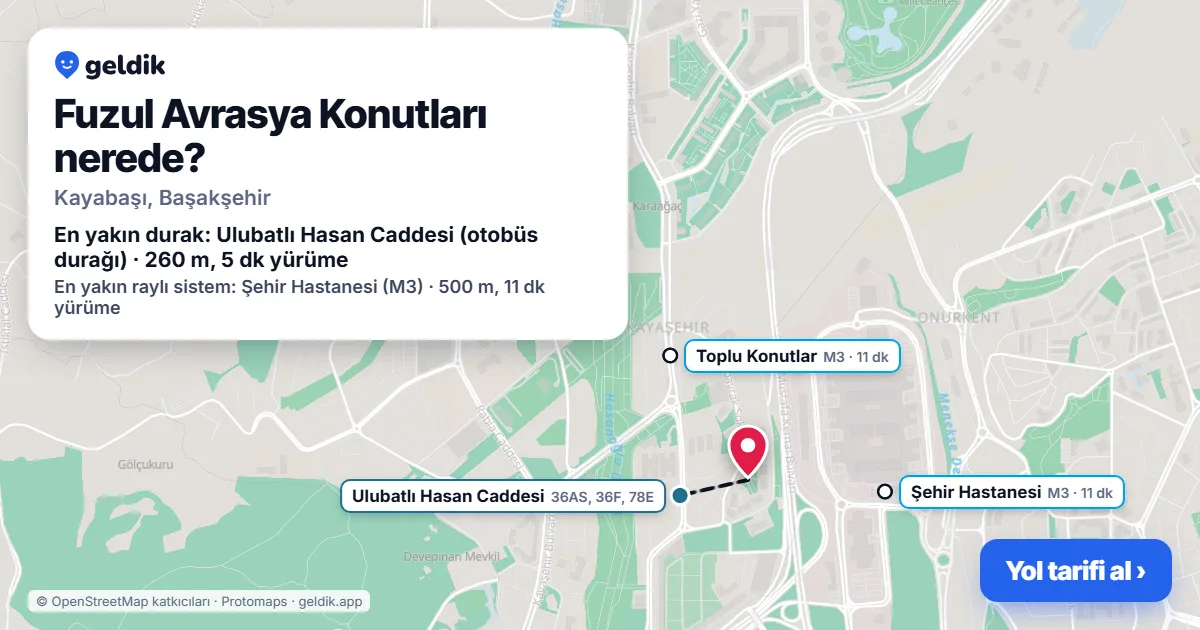 Where is Fuzul Avrasya Konutları: map with its location and the nearest stops, with walking times