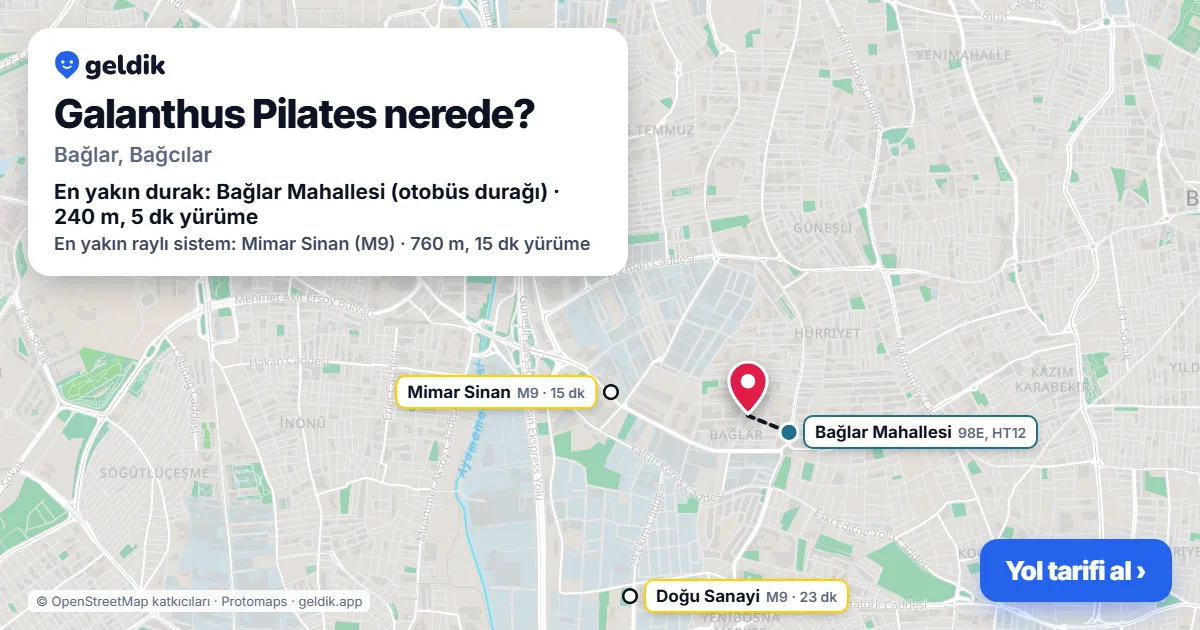 Where is Galanthus Pilates: map with its location and the nearest stops, with walking times