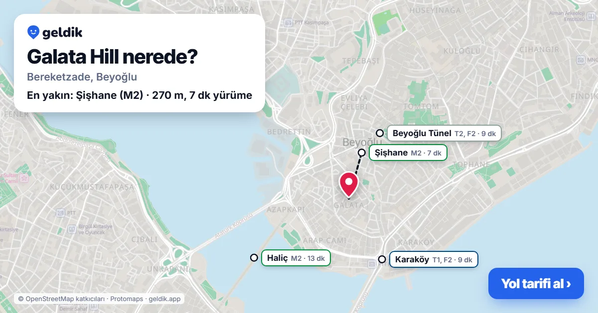 Galata Hill nerede: haritada konumu ve en yakın duraklar, yürüme süreleriyle