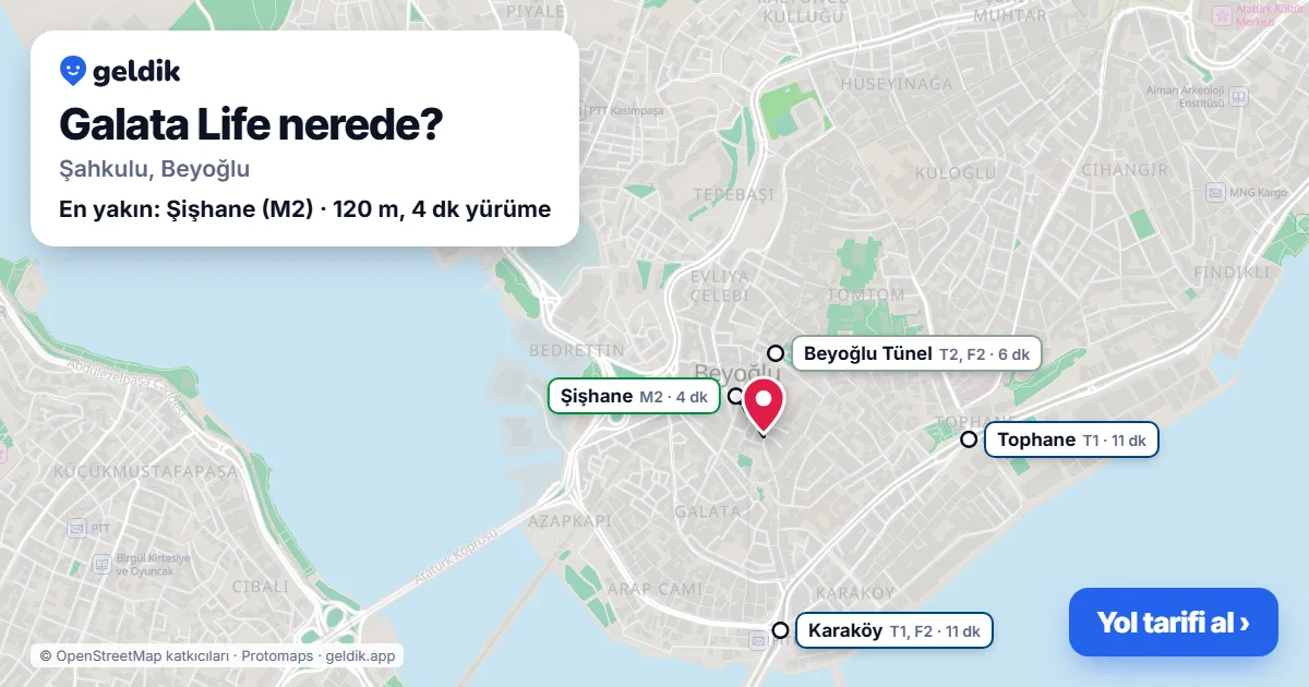 Where is Galata Life: map with its location and the nearest stops, with walking times