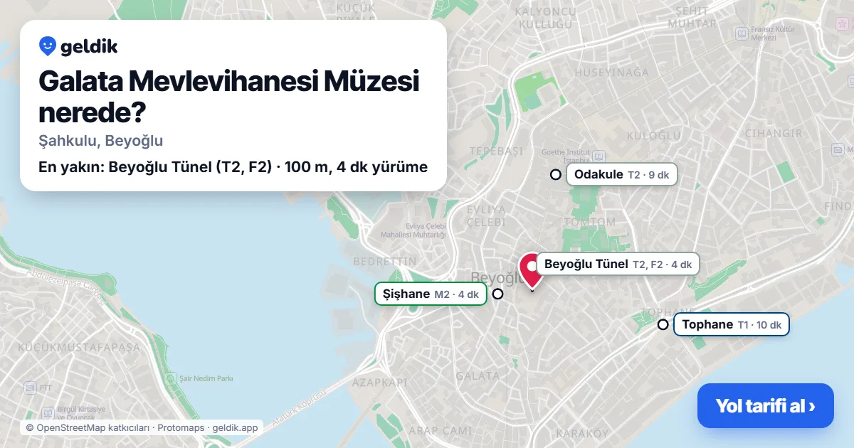 Where is Galata Mevlevihanesi: map with its location and the nearest stops, with walking times