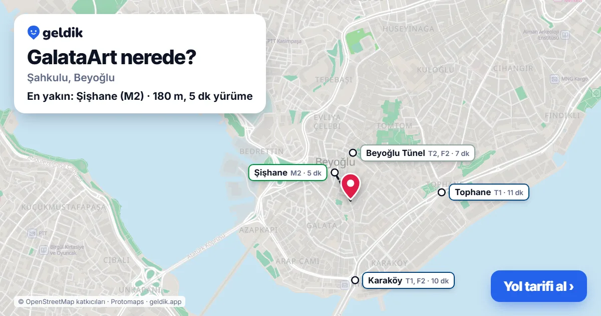 Where is GalataArt: map with its location and the nearest stops, with walking times