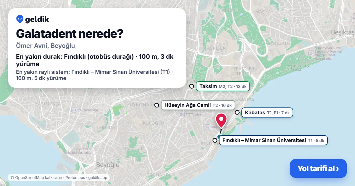 Where is Galatadent: map with its location and the nearest stops, with walking times