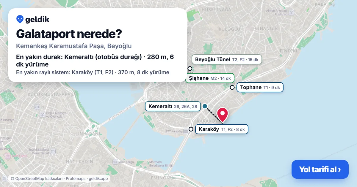 Galataport nerede: haritada konumu ve en yakın duraklar, yürüme süreleriyle