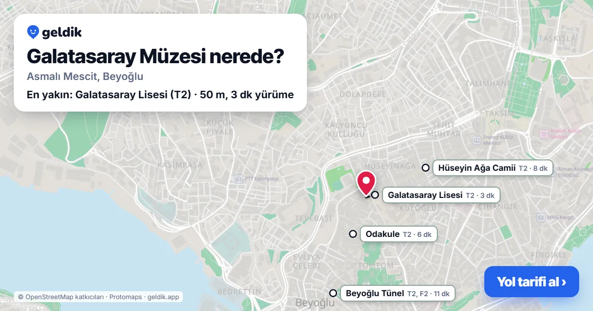 Galatasaray Müzesi nerede: haritada konumu ve en yakın duraklar, yürüme süreleriyle