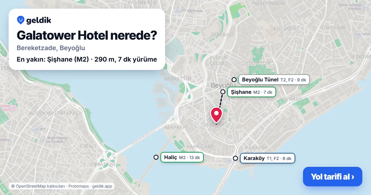 Where is Galatower Hotel: map with its location and the nearest stops, with walking times