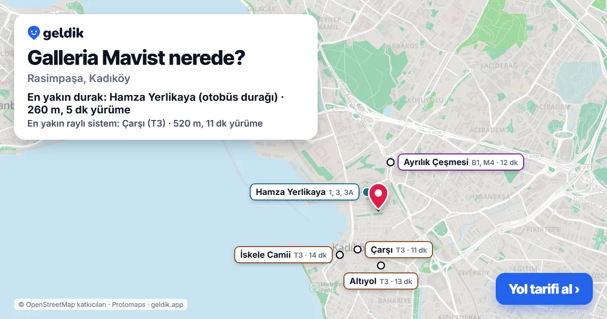 Galleria Mavist nerede: haritada konumu ve en yakın duraklar, yürüme süreleriyle