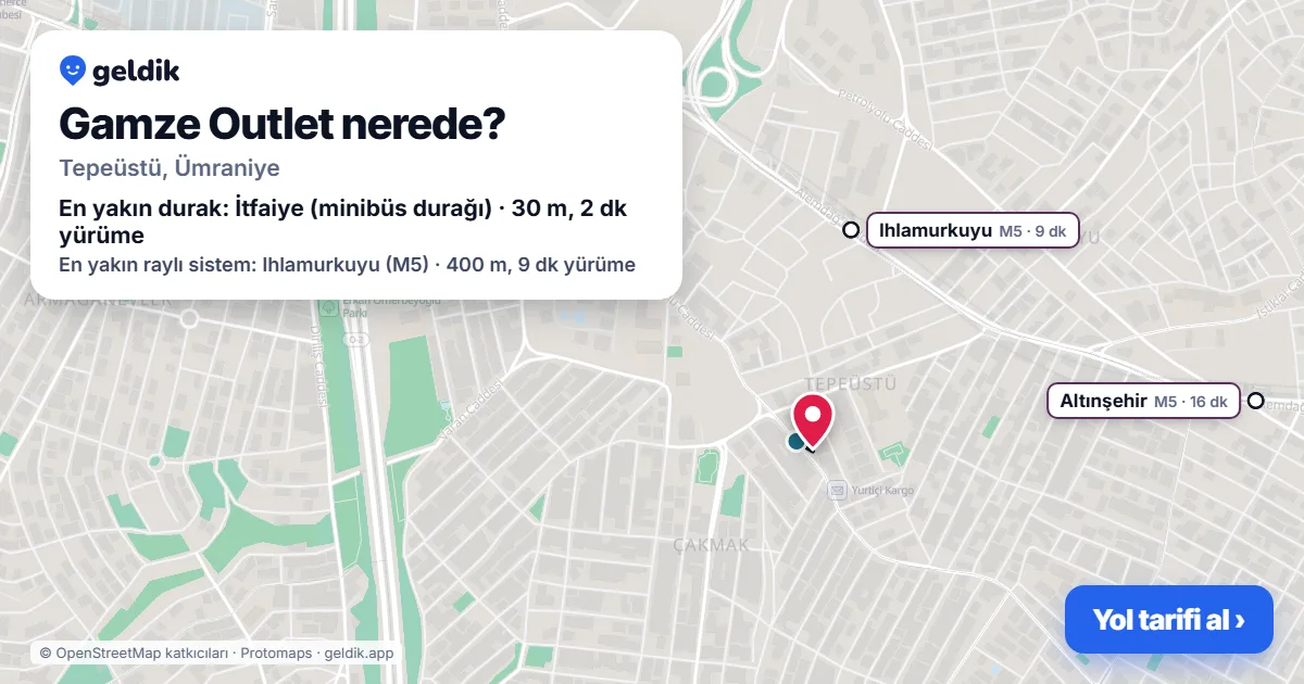 Gamze Outlet nerede: haritada konumu ve en yakın duraklar, yürüme süreleriyle
