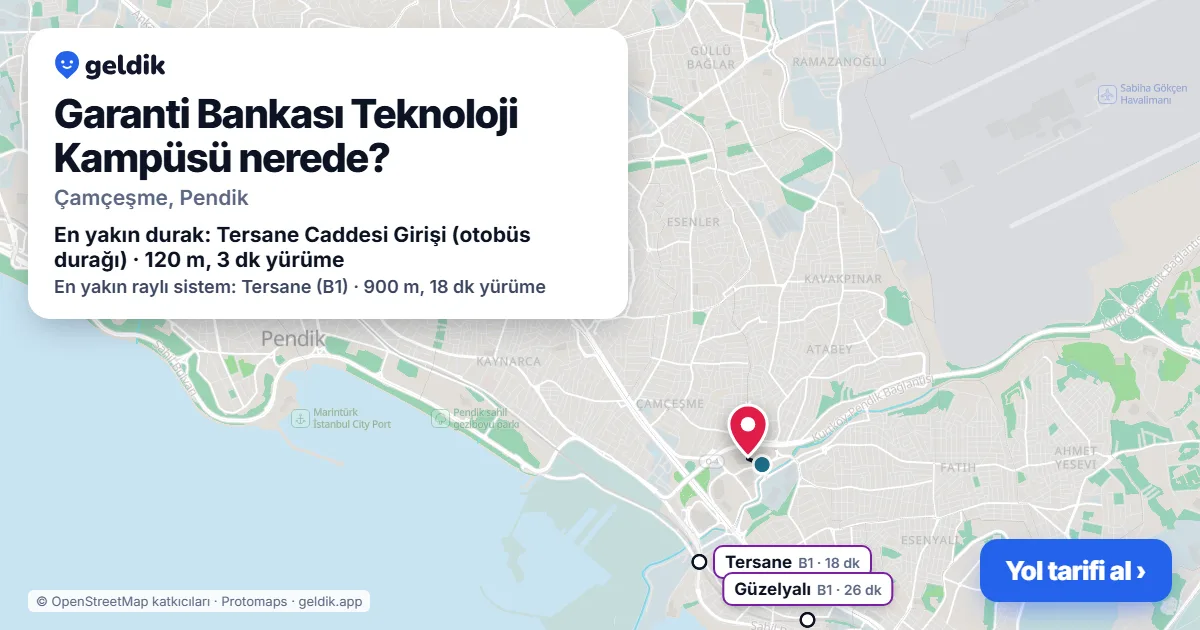 Garanti Bankası Teknoloji Kampüsü nerede: haritada konumu ve en yakın duraklar, yürüme süreleriyle