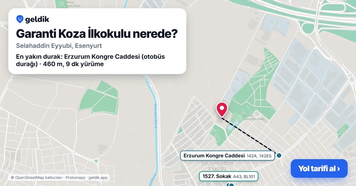 Garanti Koza İlkokulu nerede: haritada konumu ve en yakın duraklar, yürüme süreleriyle