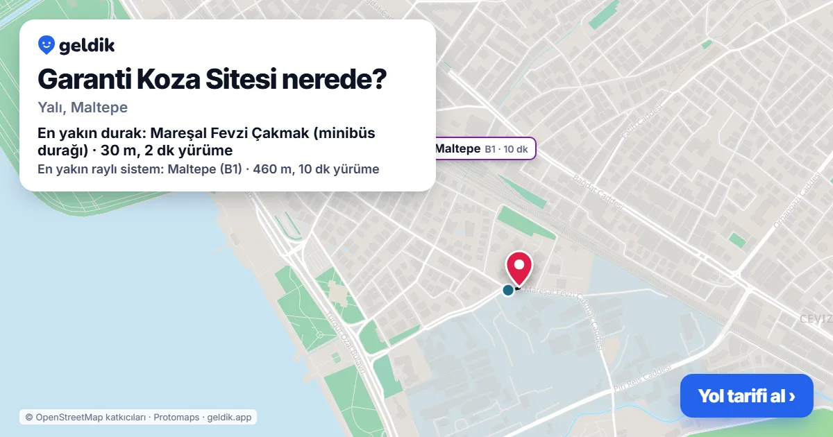 Where is Garanti Koza Sitesi: map with its location and the nearest stops, with walking times
