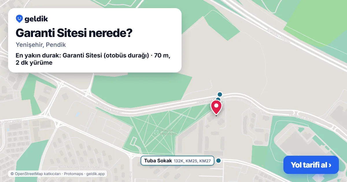 Garanti Sitesi nerede: haritada konumu ve en yakın duraklar, yürüme süreleriyle