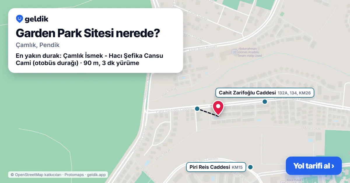 Garden Park Sitesi nerede: haritada konumu ve en yakın duraklar, yürüme süreleriyle