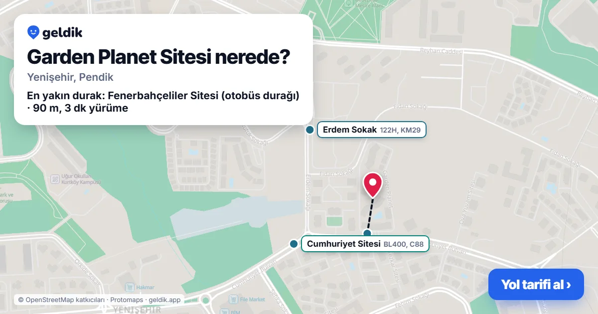 Garden Planet Sitesi nerede: haritada konumu ve en yakın duraklar, yürüme süreleriyle