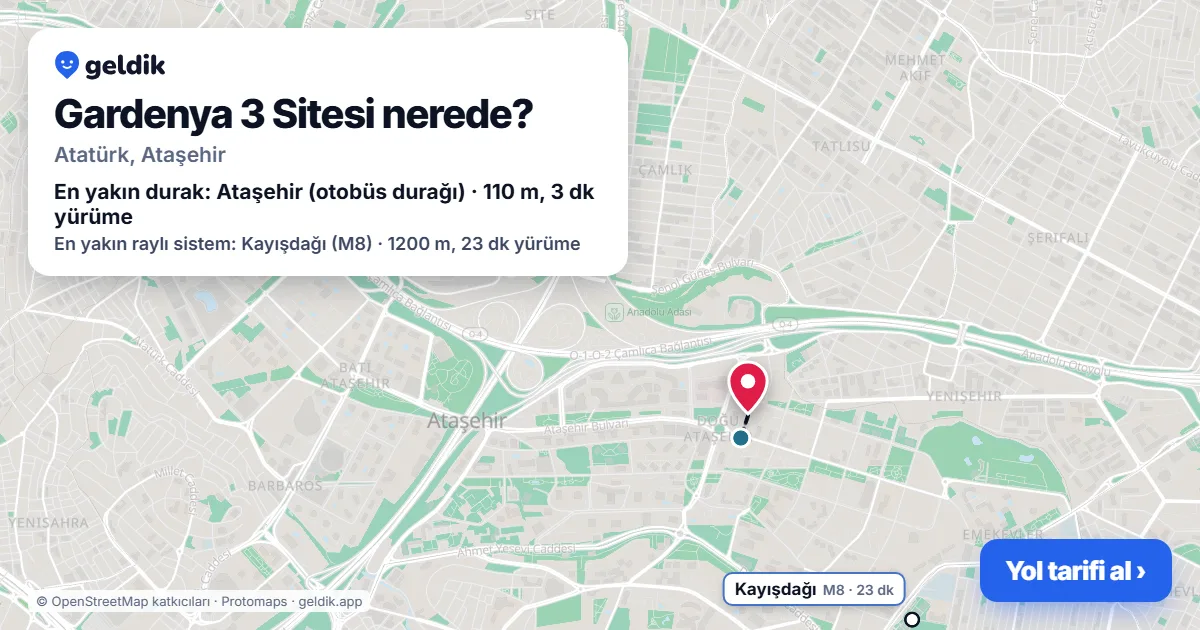 Gardenya 3 Sitesi nerede: haritada konumu ve en yakın duraklar, yürüme süreleriyle